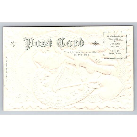 Antique Valentine Love Postcard Irish Cupid Playing Harp Floral Gilded Heart - Picture 2 of 2